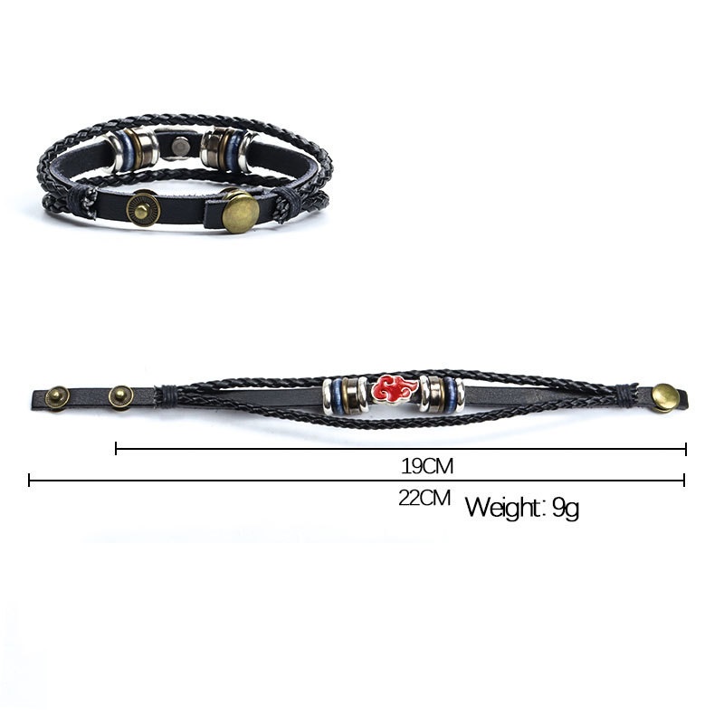 Gelang Tangan Kulit Aksen Stainless Steel Motif Naruto Ukuran 19CM - 21CM Untuk Pria