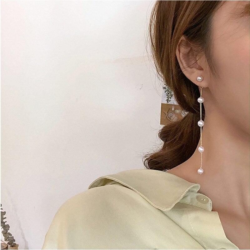 Anting Tusuk Panjang Mutiara Butir Menjuntai Tassel Wanita Korea Dalika