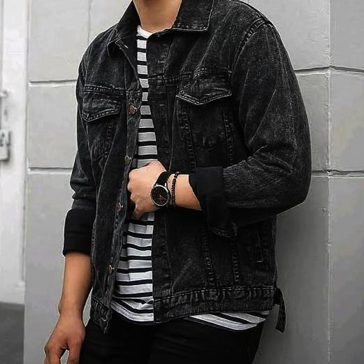 [SKM.18Oc22e] Jaket Jeans Pria Cowok Oversize Jumbo Big size XXL XXXL Hitam Bio Blitz Wash Biru Muda