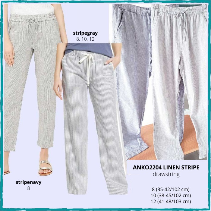 Celana Panjang Wanita Anko2204 Linen Stripe Pants