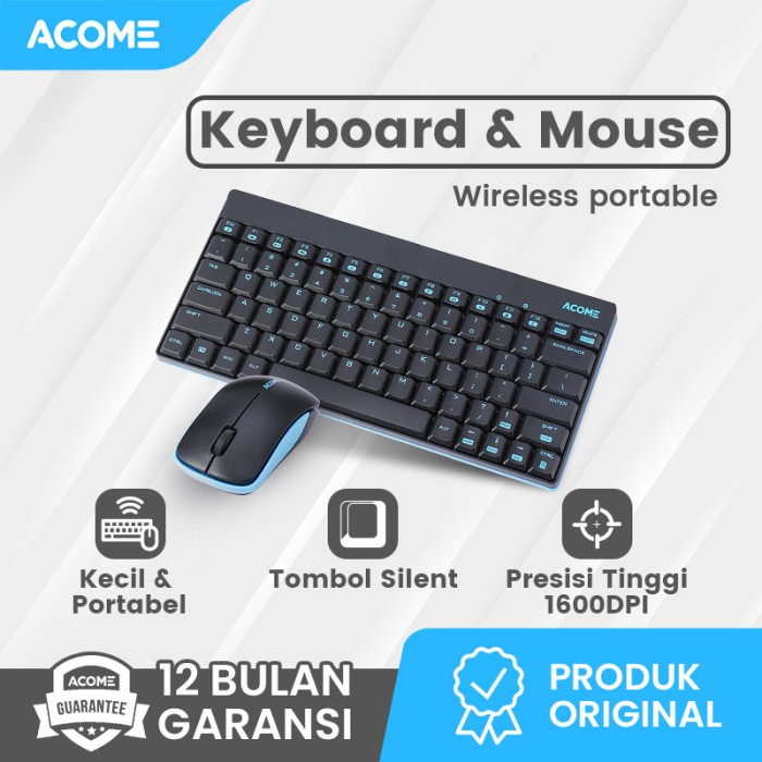 Acome Keyboard & Mouse Wireless Portable 1600DPI Silikon AKM2000