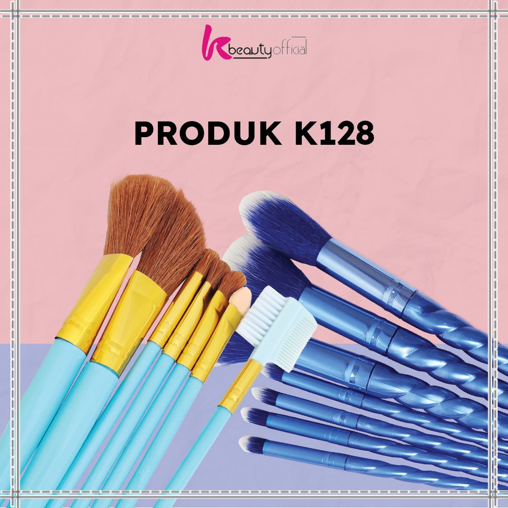 Image of KB-K128 Kuas MakeUp 7 in 1 Brush Make Up Set Mini Travel Free Pouch / Kuas Rias Wajah Model Ulir / Paket Kuas Set Make Up Cosmetic #8