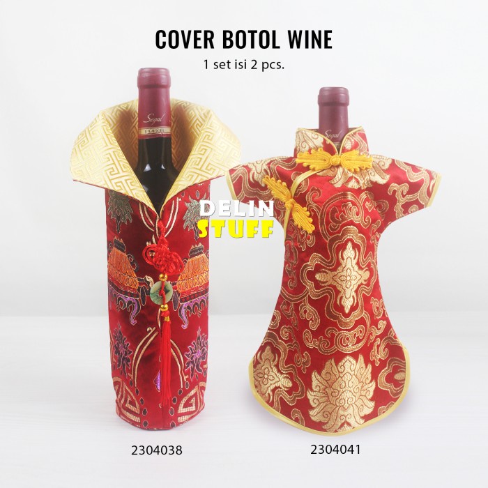 Fitrianishops Sarung Botol Wine / Cover Botol Wine Champagne Sangjit Pernikahan Wed