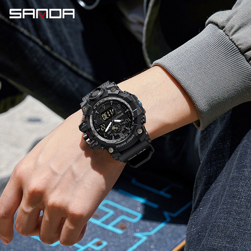 SANDA 3169 Jam Tangan Pria Digital Analog Tali Rubber Chronograph Anti Air WATCHKITE WKOS