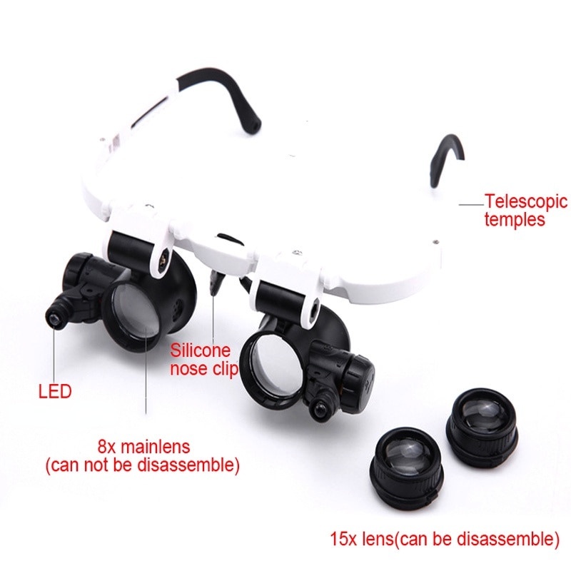 Kacamata Pembesar 23x Magnifier dengan 2 LED Reparasi HP Jam 9892H