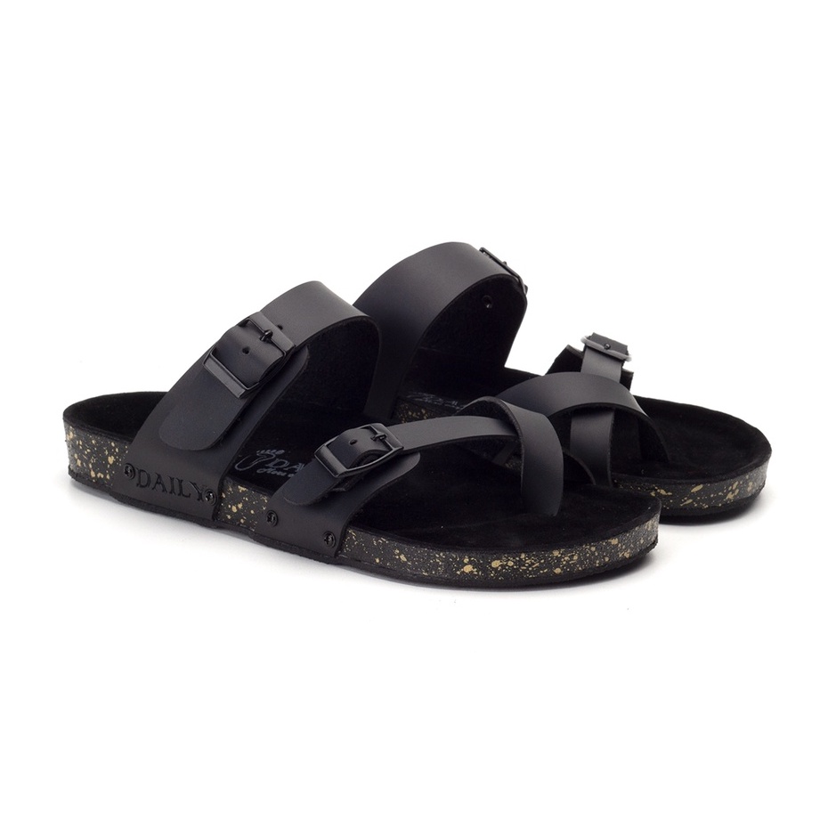 GALVIN FULL BLACK |ManNeedMe x DAILY| Sandal Jepit Pria Sendal Casual Kulit ORIGINAL