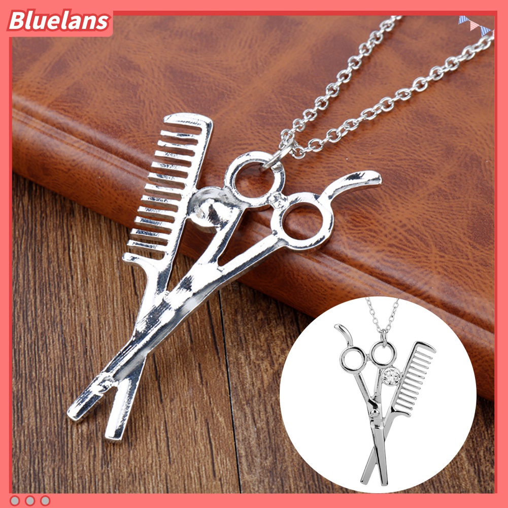 Kalung Dengan Liontin Bentuk Gunting Sisir Aksen Berlian Imitasi Untuk Unisex