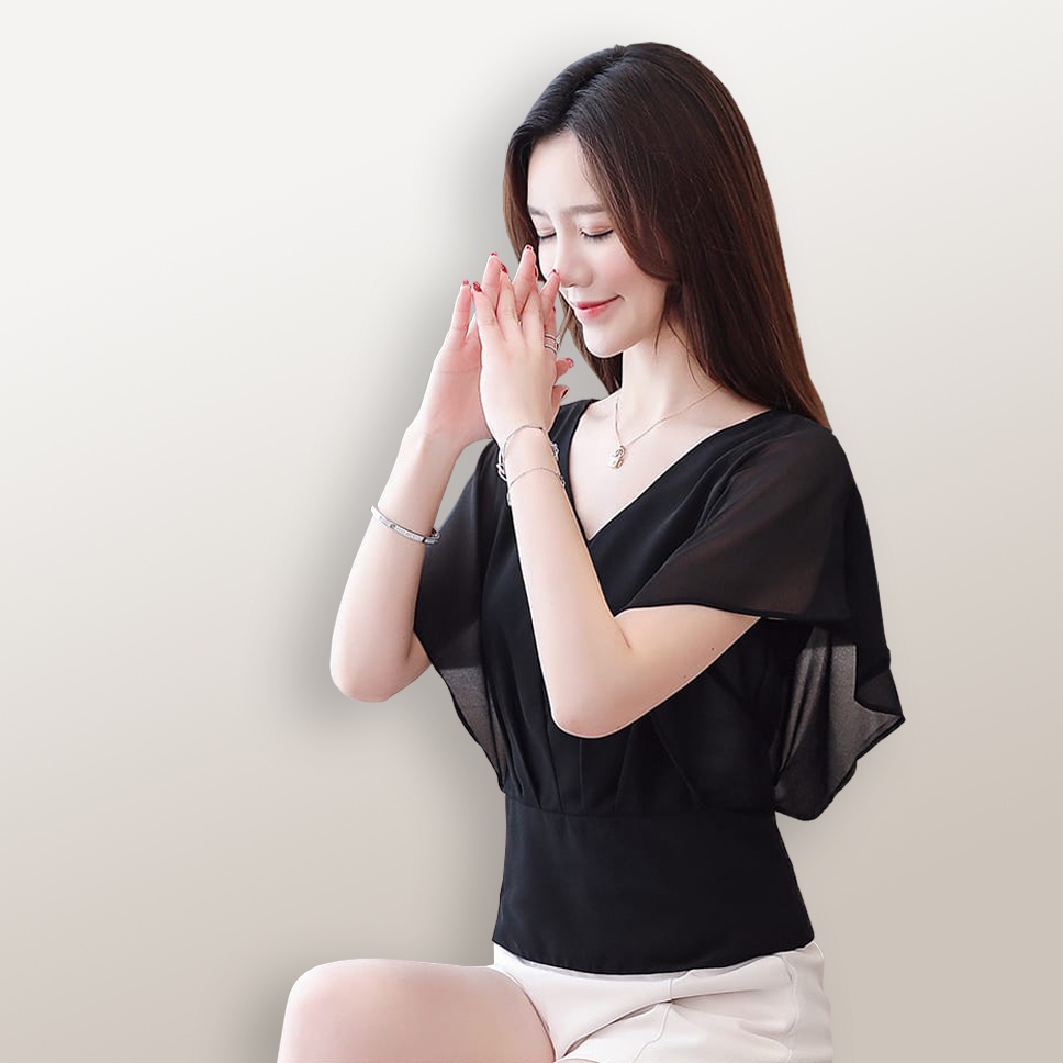 Blus Sifon Gaya Korea lengan pendek wing model terbaru - XSHOP Nami