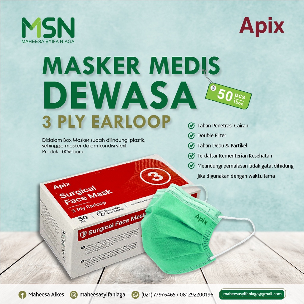 Masker Medis / Masker Bedah / Surgical Face Mask 3 Ply Earloop Apix