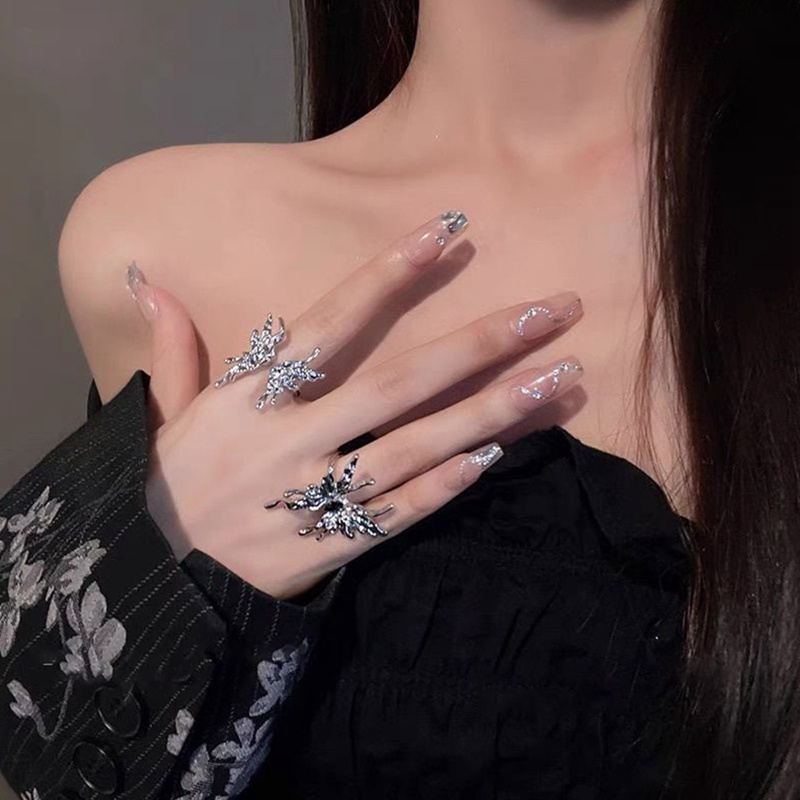 Fancyqube Cincin Model Terbuka Bentuk Kupu-Kupu Dapat Disesuaikan Gaya Korea Untuk Pria Dan Wanita
