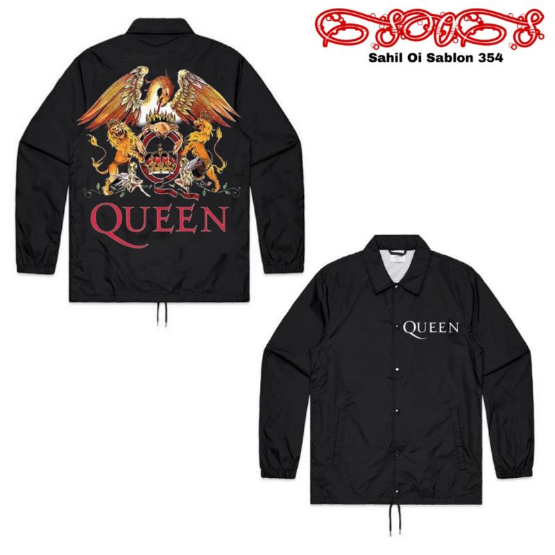 JAKET COACH BAND QUEEN Band metal WINDBREAKER COACH JACKET Hitam pria wanita dewasa