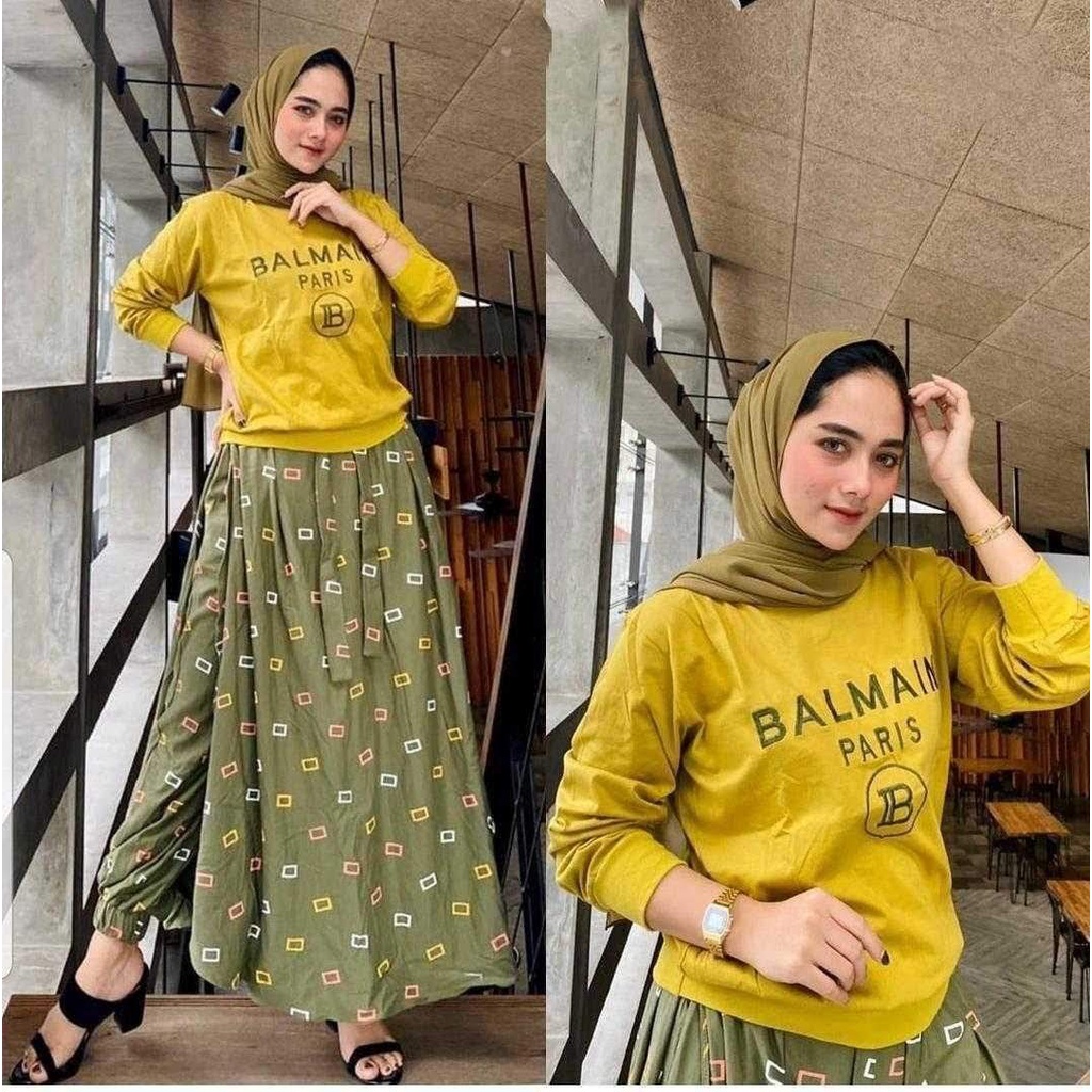 ELDE 12 - SET BALMAIN SETELAN BAHAN BABYTERRY FULL ATASAN + CELANA LAPIS ROK NEMPEL PINGGANG KARET