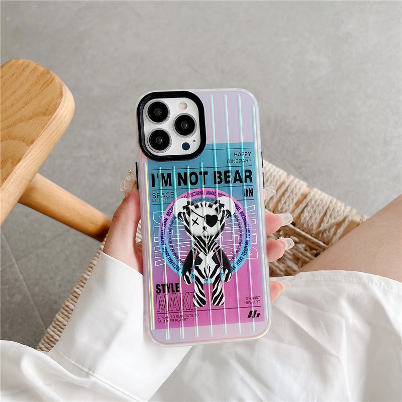 Soft Case Desain Beruang Aurora Laser Untuk IPhone 14 13 12 11 Pro Max