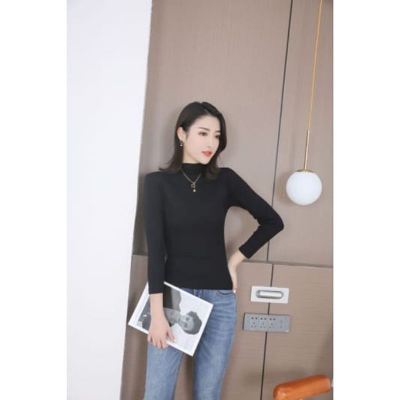 Bundara.id Ba-932 Size M L XL XXL korean style Baju Wanita Lengan Panjang Middle Collar Kaos knit / RIB import