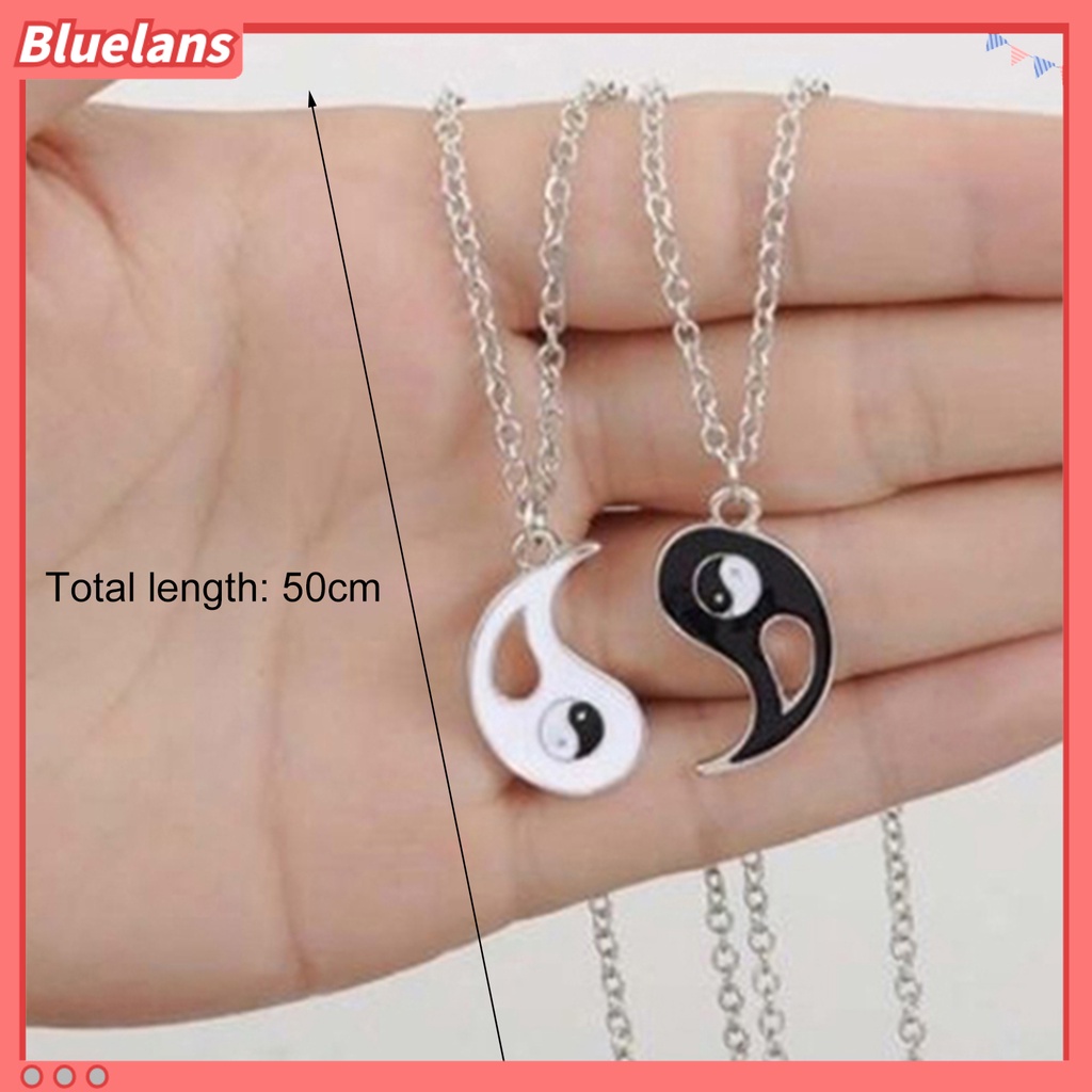 2 Pcs Perhiasan Kalung Couple Berliontin Yin Yang Hitam Putih Berlubang Untuk Teman Perempuan