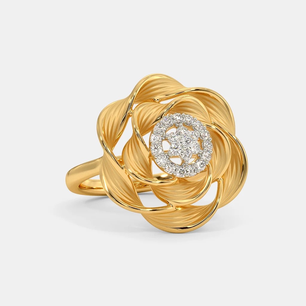 Goldkingdom Perhiasan Fashion 24K Bangkok Aksesoris Ready Stock Diamond Rose Inset Diamond Ring Cincin Tunangan Emas Asli Kadar 375 18karat