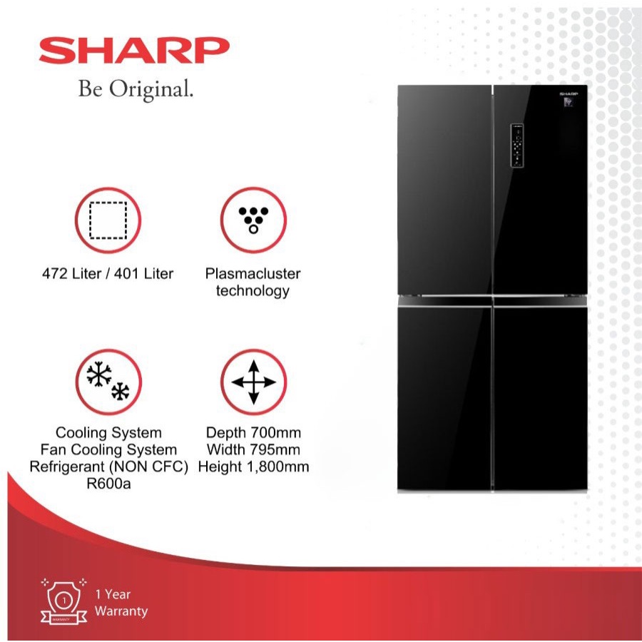 Lemari Es SHARP 4 Pintu  SJ-IF51PG-BK / Kulkas SHARP 472 Liter SJIF51PGBK / SJIF51PG
