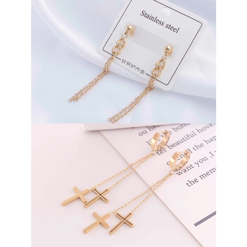 Anting Titanium Panjang (6-8cm) Perhiasan Fashion 8215/1017