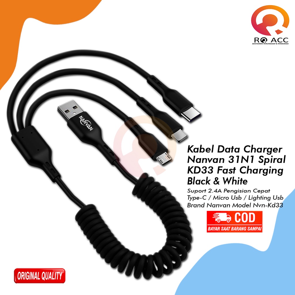 [RO ACC] NVN-KD33 NANVAN 3IN1 SPIRAL KABEL DATA CHARGER FAST CHARGING ORIGINAL