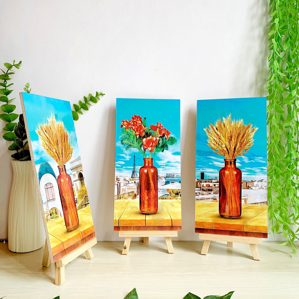 HIASAN DINDING BUNGA REALISTIC FLOWER (15X30CM) WALL DECOR PAJANGAN DINDING POSTER KAYU RUANGAN