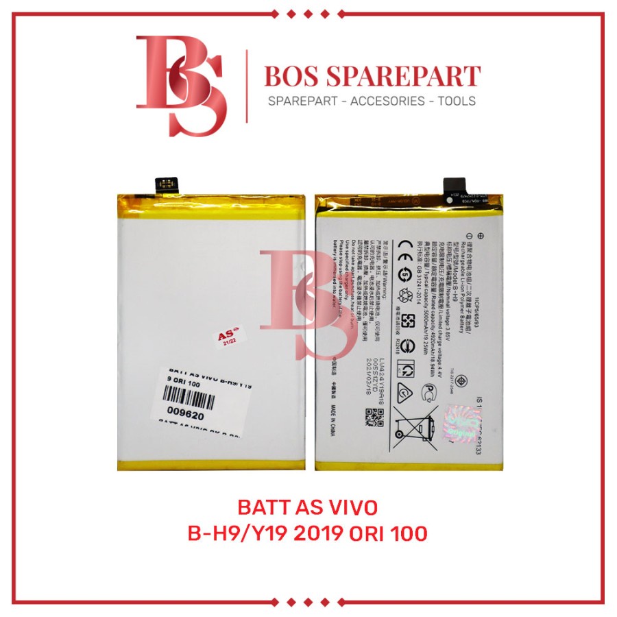 BATTERY AS VIVO B - H9 / Y19 2019 ORI 100 / BATERAI / BATRE