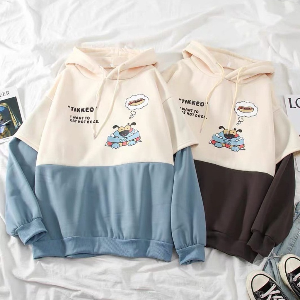 Hoodie Tikkeo - Combination Color Hoodie - Atasan Lucu - Baju Wanita - Bahan Fleece