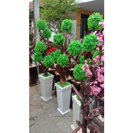 POHON BONSAI BOLA VAS UKIR ARTIFICIAL DEKORASI