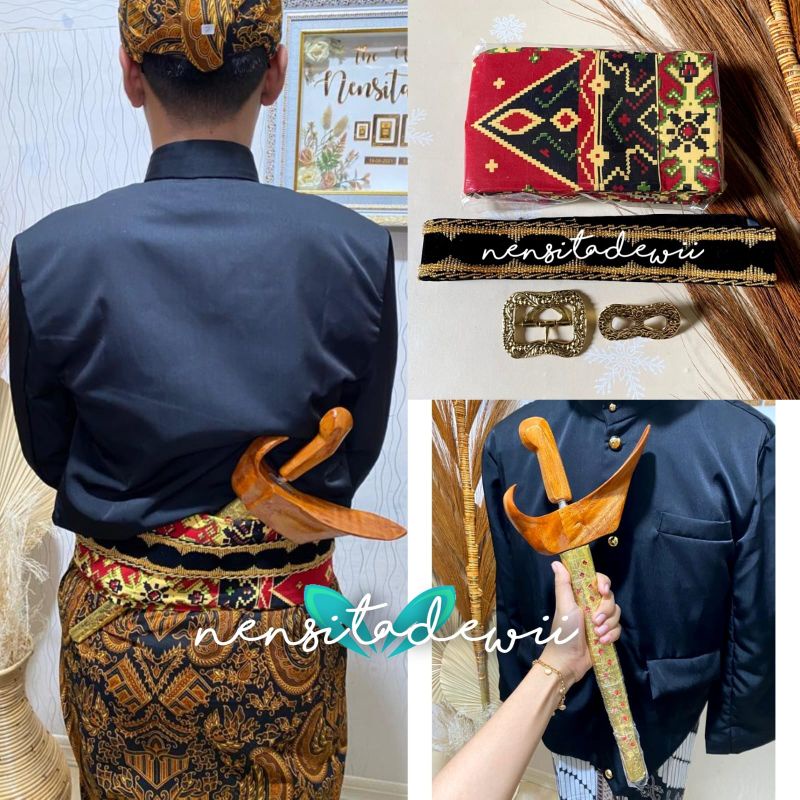 Aksesoris Baju Jawa, Paket Angkin + Keris