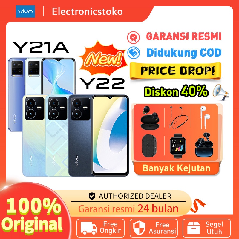 Vivo Y21T RAM 6GB+2GB Extended ROM 128GB Snapdragon 680 prosesor 6.51-inch 5000mAh Baterai 18W FastC