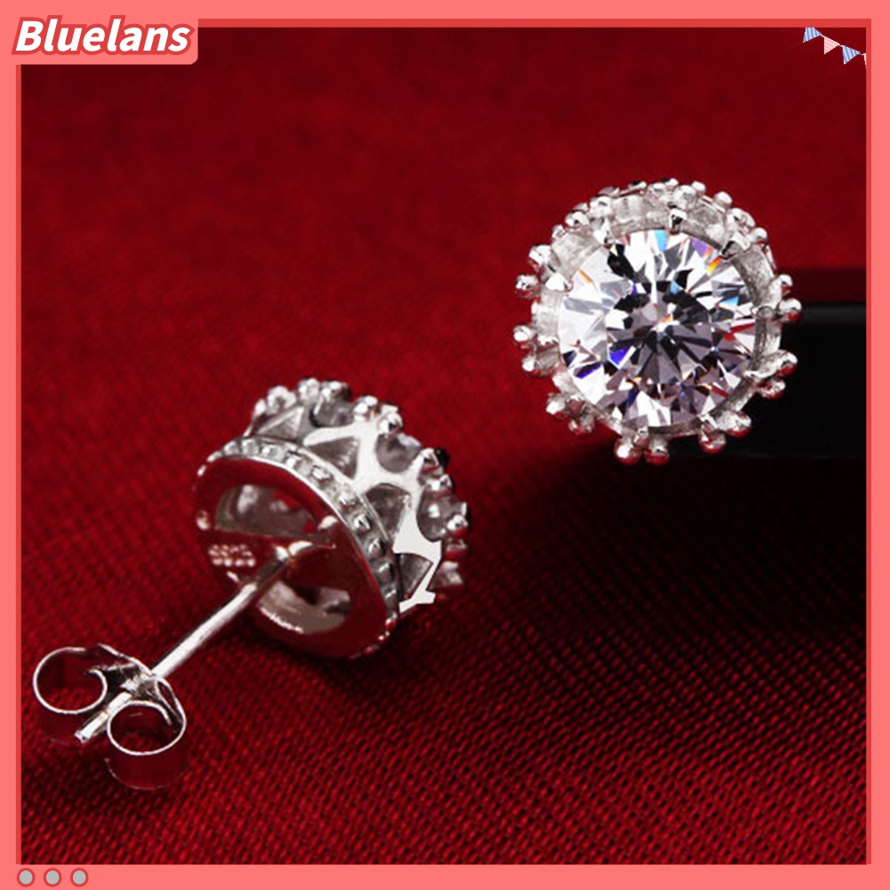 Bluelans Anting Tusuk Lapis Silver Hias Cubic Zirconia Untuk Wanita