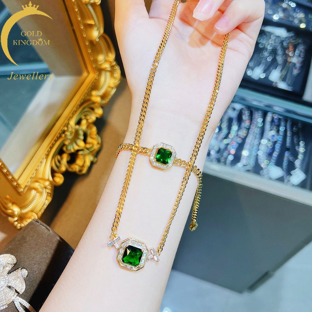 Goldkingdom Perhiasan Fashion Emas Asli Kadar 375 Bangkok Aksesoris Ready Stock Perhiasan Lapis Emas Emerald Square Diamond Chain Rantai Vintage Cuban Chain Bracelet