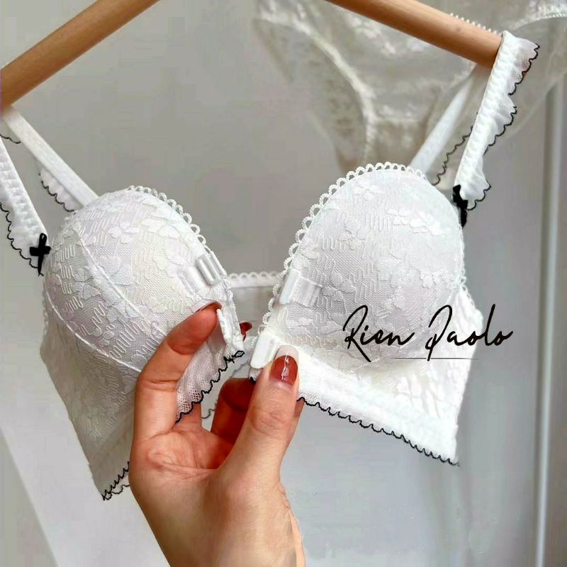 Bra Set Kancing Depan BH Wanita Tanpa Kawat Motif Bunga Rien Paolo 3319