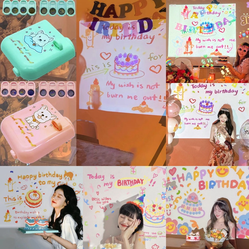 mini Happy birthday projector /Selamat Ulang Tahun Proyektor/proyektor mini photoshoot/Pesta Ide Hadiah Ulang Tahun Lucu Photo Prop Dekorasi
