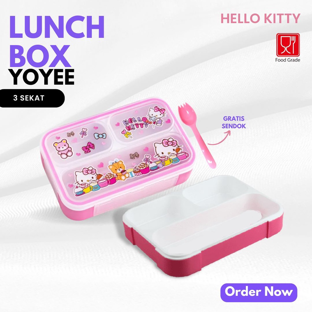 TEMPAT MAKAN BEKAL SEKOLAH ANTI TUMPAH LUNCH BOX ANAK YOYEE GRATIS SENDOK KUALITAS BERKARAKTER