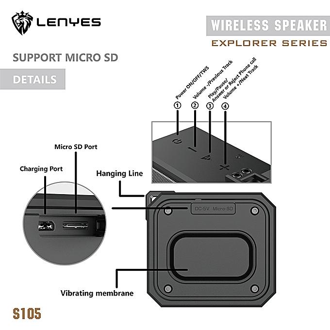 LENYES ORIGINAL S105 TWS Speaker Bluetooth Waterproof Anti Air / Anti Banting 1 Hp Connect 2 Speaker