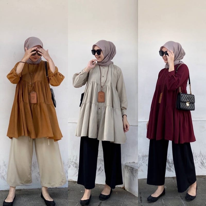 MIKA TUNIK  ATASAN TUNIK WANITA KEKINIAN BAHAN CRINKLE