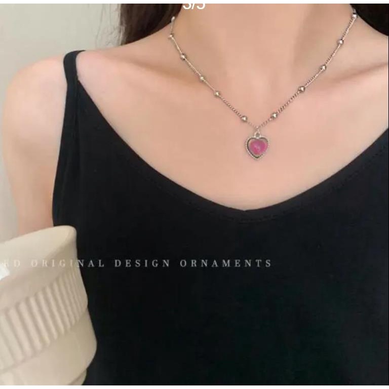 Kalung Korea perubahan warna suhu Cinta Berubah Hangat Desain Niche Manis Keren Fashion Kalung Aksesori wanita -Doo