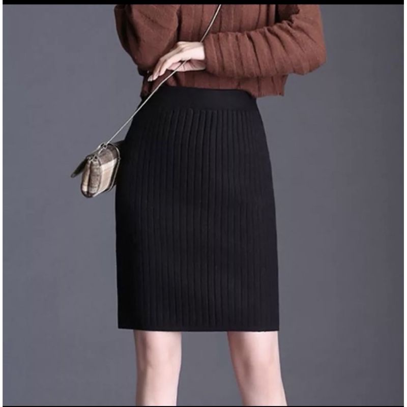 (R50) rok rib knit pendek