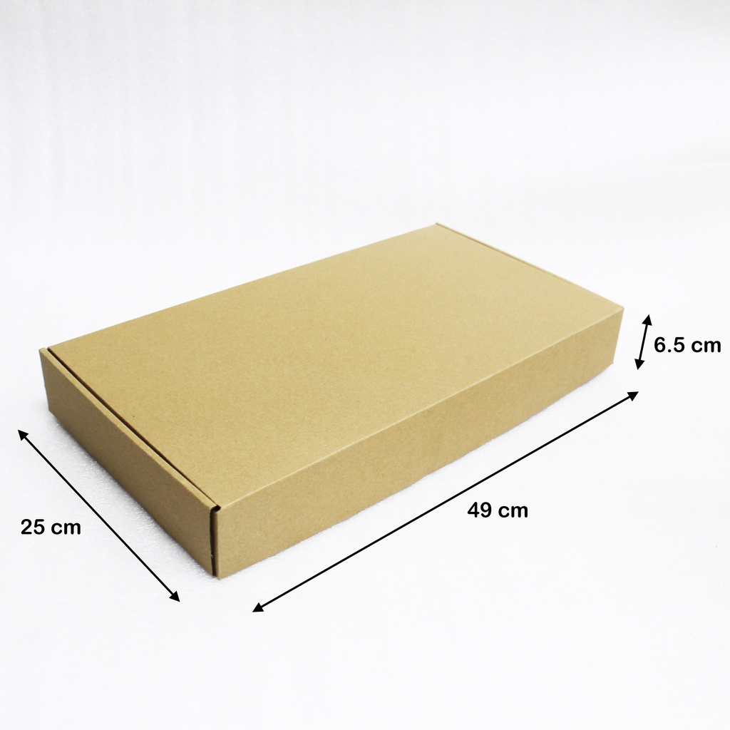 

Box Kardus Karton Corugated E-Flute Coklat 49x25x6.5cm Untuk Packaging Olshop / Sovenir Baju / Kotak Kado / Hampers Snack / Aksesoris / Kado / Donat / Pizza