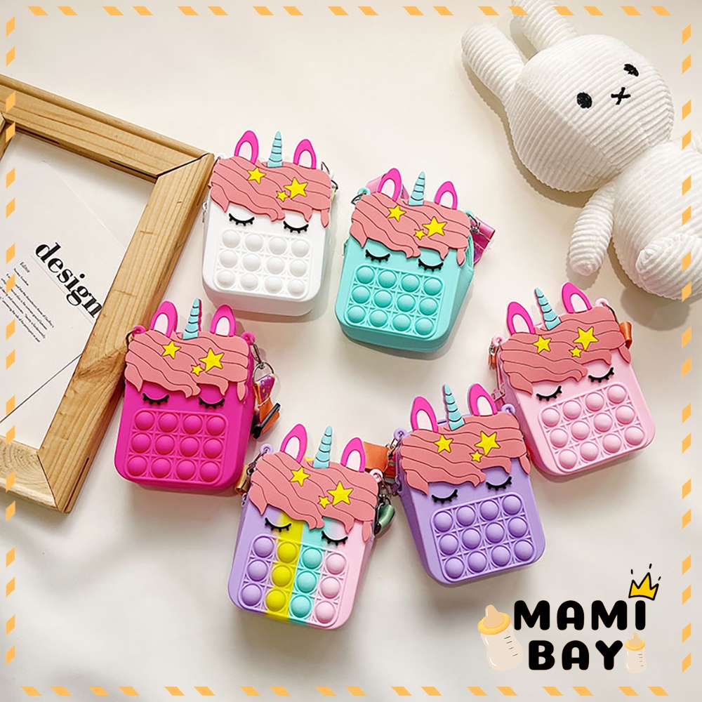 OKEYI Tas Selempang Anak Unicorn/Tas Anak Pony Pop it Jelly Fashion