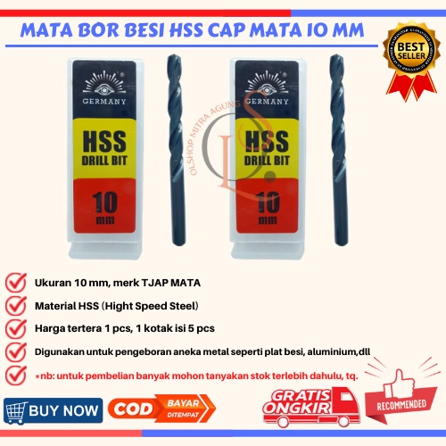 Mata Bor Besi HSS 10 mm Mrek Cap TJAP MATA Berkualitas⠀