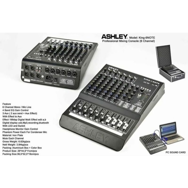Mixer Ashley King Note 6 Channel Profesional Mixer King 6 Note Original