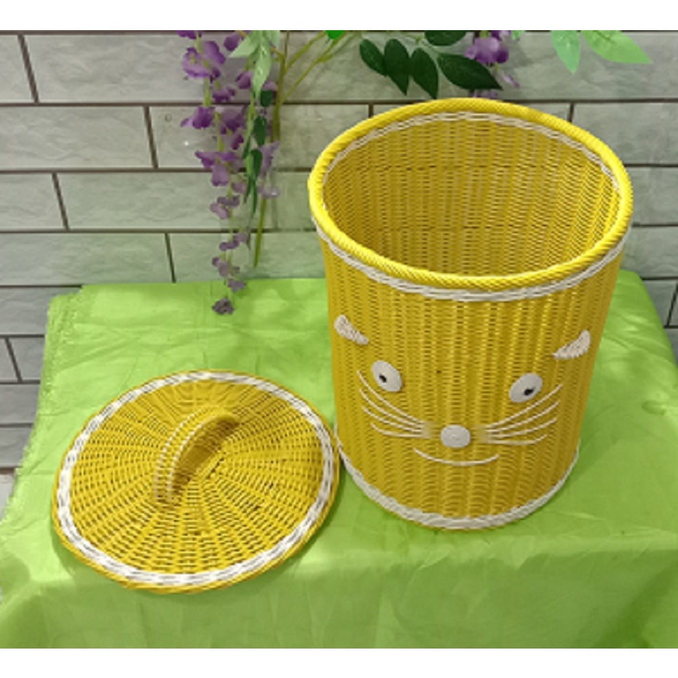 keranjang sampah + TUTUP Keranjang rotan Tempat sampah Keranjang serbaguna Keranjang karakter