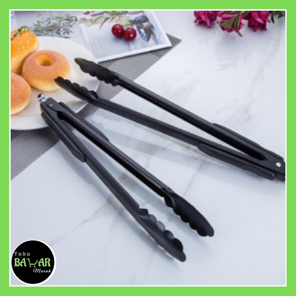 Capitan Stainless Steel / Capitan Hitam Elegant Stainless Steel / Pencapit Makanan Stainless Tebal