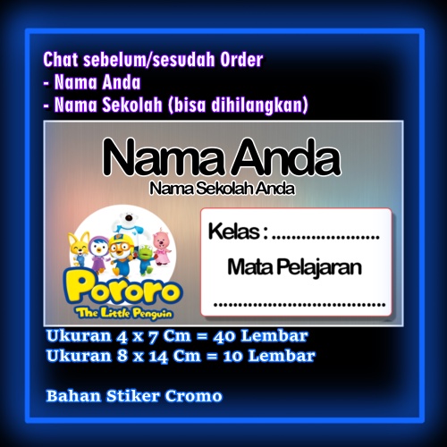 

Stiker Label Buku Pororo Litle penguin pinguin kartun anime lucu Karakter Lucu Custom Lebel Nama cromo murah 20 Varian berbeda Sticker Pelajaran Mapel buku anak sekolah Vol 1