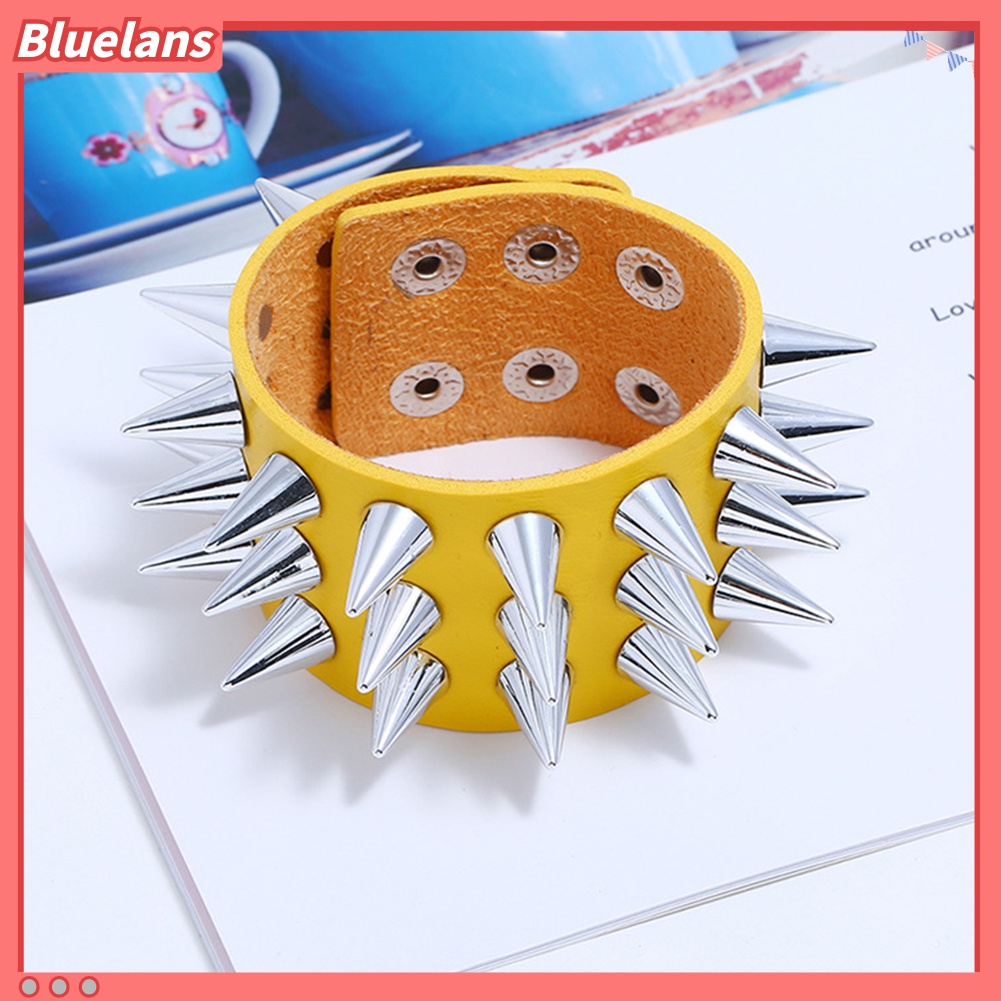 Bluelans Punk Men Women Faux Leather Multiple Spikes Bracelet Bangle Jewelry Wrist Decor