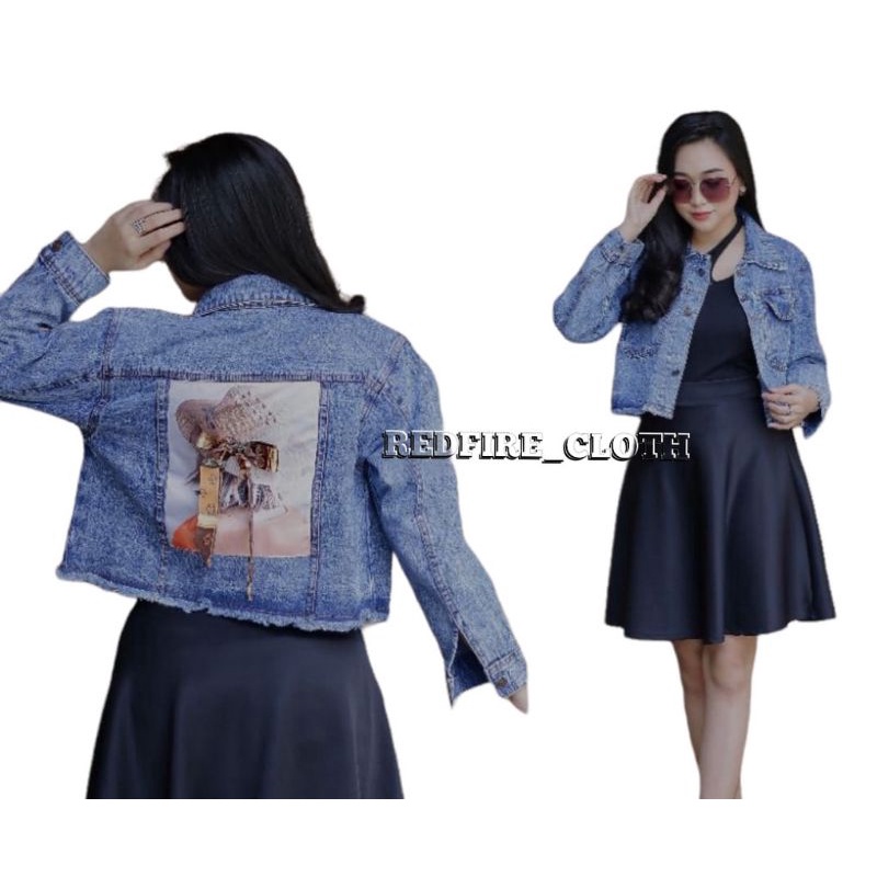 JAKET CROP// JAKET JEANS RAWIS SNOW DEWASA // JAKET CROP MOTIF