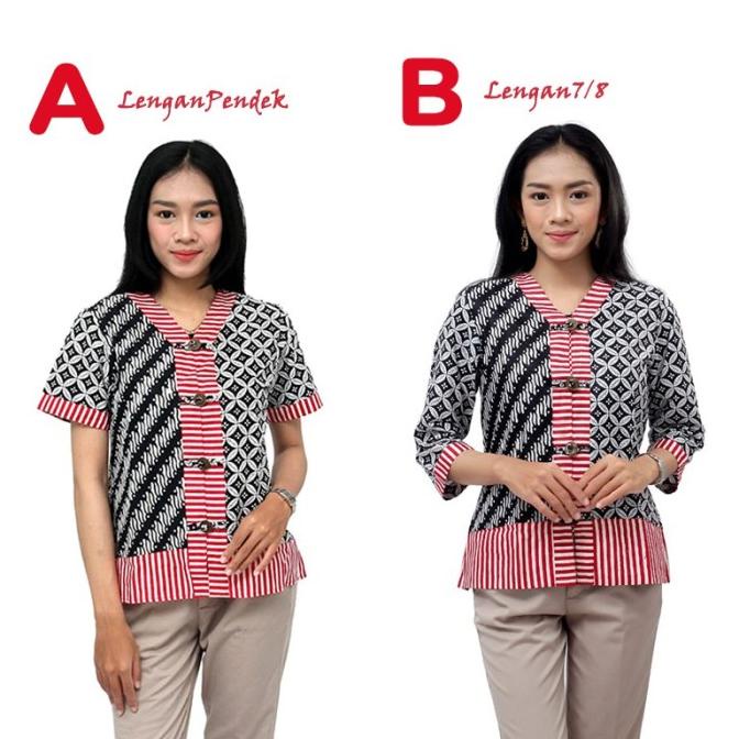 Blouse Batik Wanita Model Tiga Kombinasi - Atasan Batik Wanita