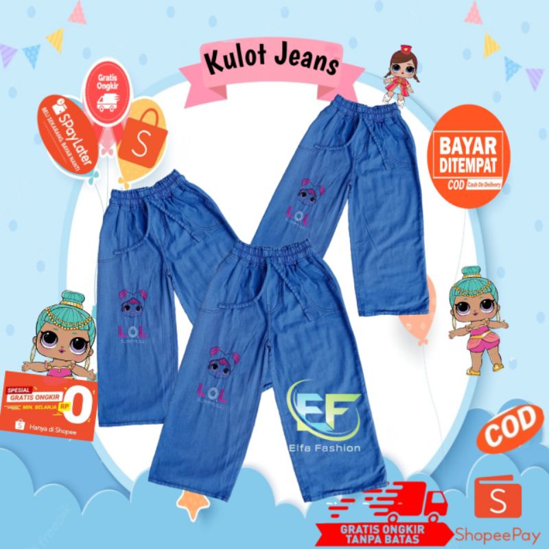 Celana Kulot Jeans LOL Anak Perempuan 4-13 Tahun / Kulot Jeans Anak Perempuan / Kulot Jeans Anak / C