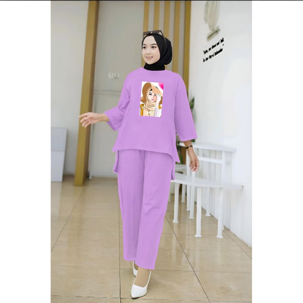 Setelan Tunik Muslim Hijab Topi / Blouse Wanita